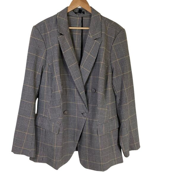 Lane Bryant Womens Double Breasted Plaid Blazer‎ Size 26 Black Grey Career - Picture 1 of 11